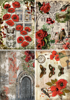 Decoupage Queen Roses and Poppies 4 Pack- A4